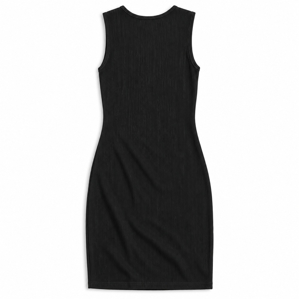 Antistar Womens Size S Black Ribbed Knit Midi Dress Sleeveless Bodycon Stretch